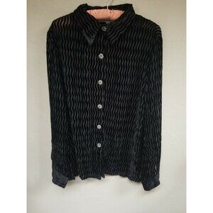 Cynthia Max Women Button Down Shirt Sheer Top Roll Tab Long Sleeves Medium Black